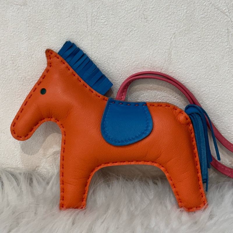 HERMES Rodeo mm 愛瑪仕 中馬 小馬 全皮 3色 橘粉藍色 吊飾 掛飾 吊牌 掛件-0