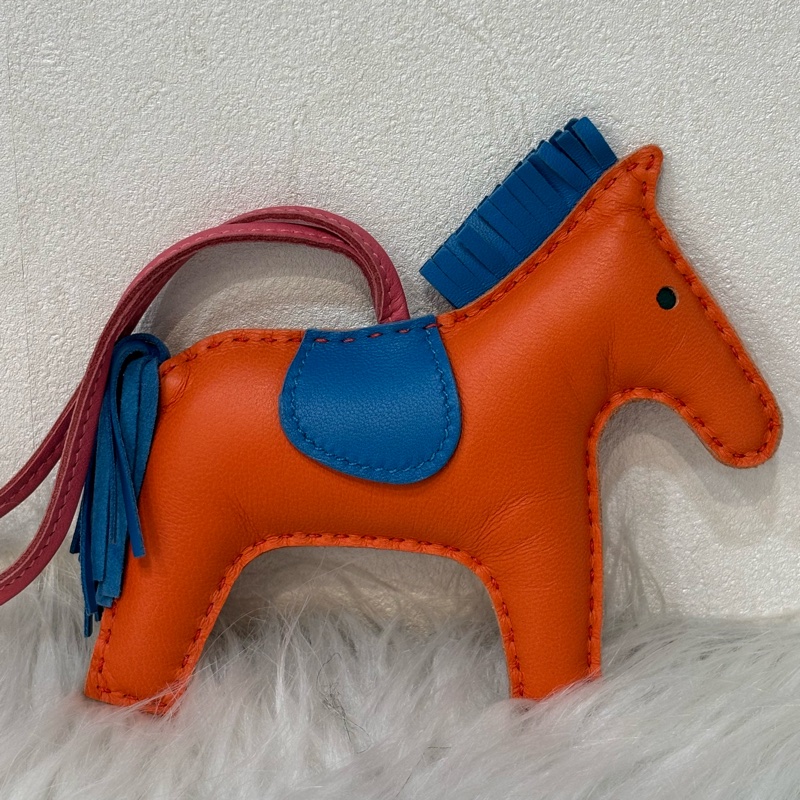 HERMES Rodeo mm 愛瑪仕 中馬 小馬 全皮 3色 橘粉藍色 吊飾 掛飾 吊牌 掛件-1