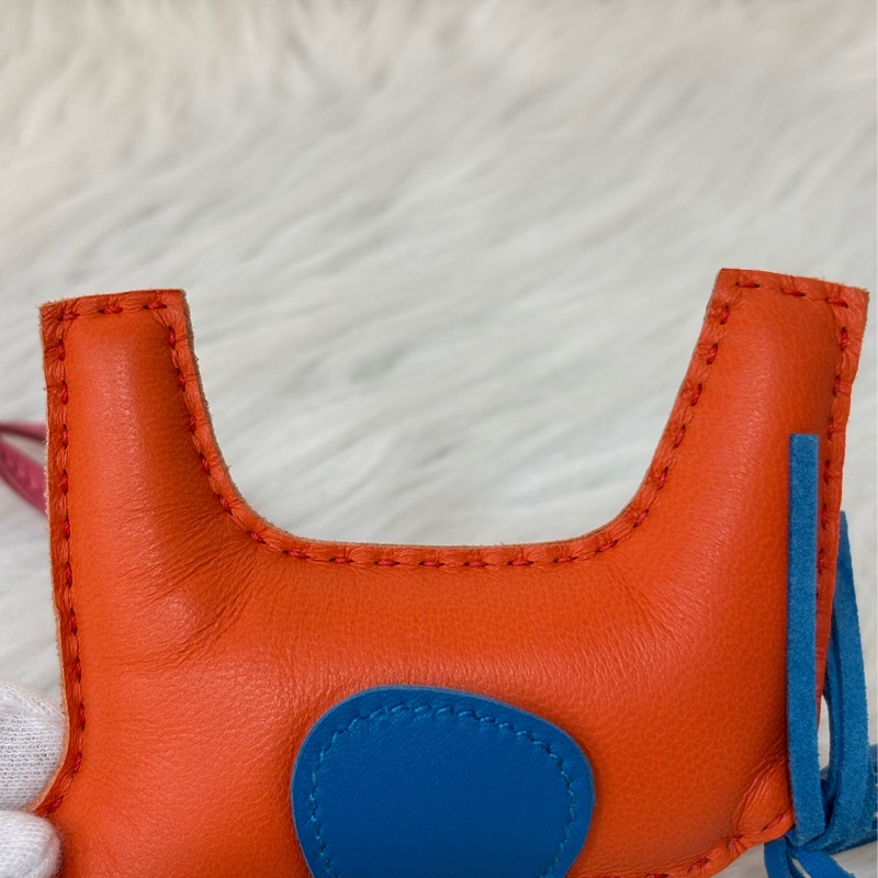 HERMES Rodeo mm 愛瑪仕 中馬 小馬 全皮 3色 橘粉藍色 吊飾 掛飾 吊牌 掛件-3