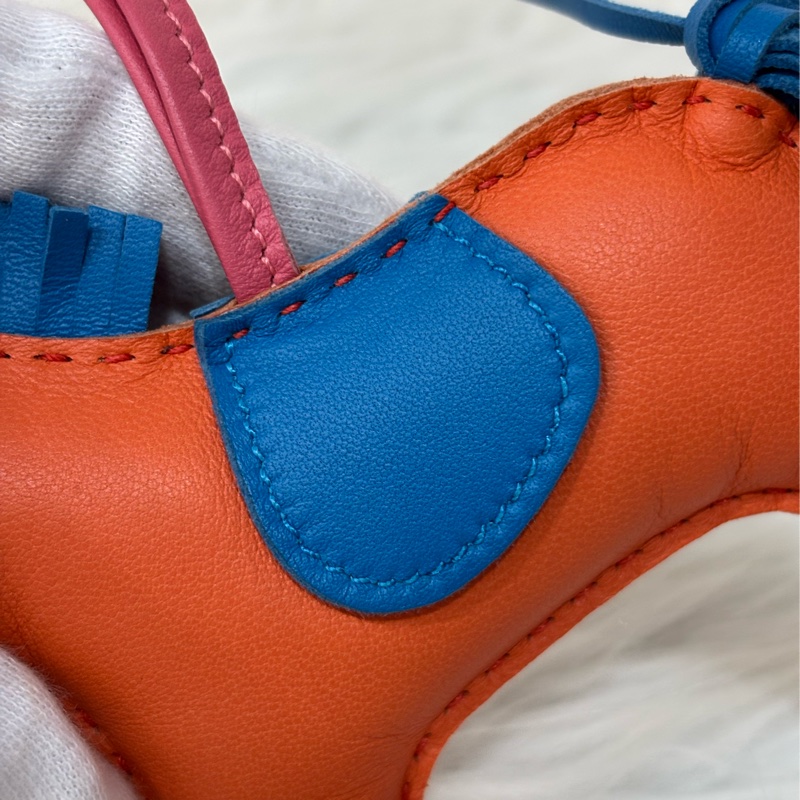 HERMES Rodeo mm 愛瑪仕 中馬 小馬 全皮 3色 橘粉藍色 吊飾 掛飾 吊牌 掛件-18