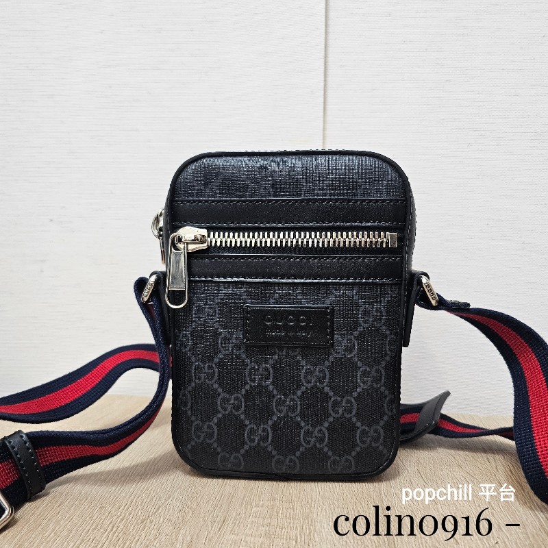 [新年買新包福利🧧] Gucci黑灰老花藍紅藍背帶拉鏈mini日字斜背包-0