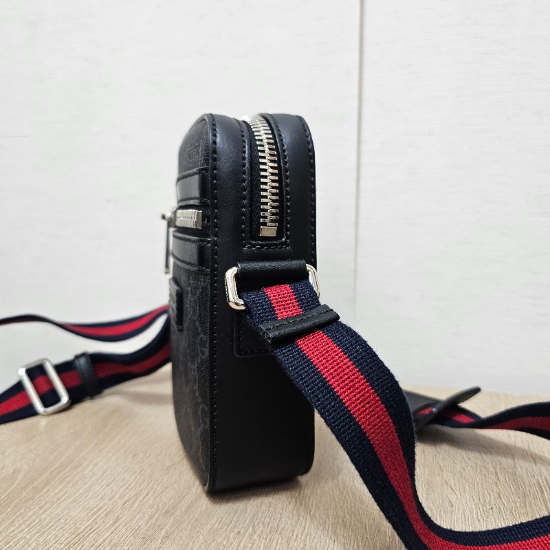 [新年買新包福利🧧] Gucci黑灰老花藍紅藍背帶拉鏈mini日字斜背包-1