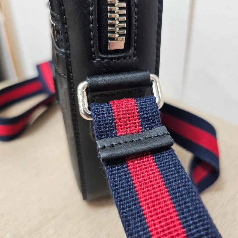 [新年買新包福利🧧] Gucci黑灰老花藍紅藍背帶拉鏈mini日字斜背包-11