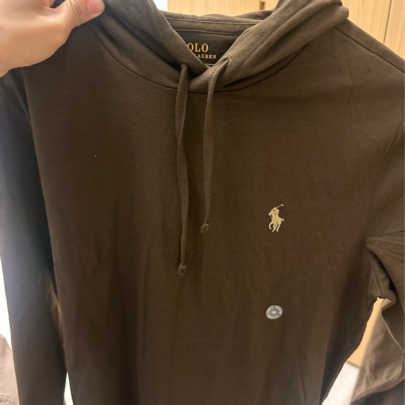 女生可穿polo Ralph Lauren全新咖啡色連帽100%純棉上衣男款xs-1