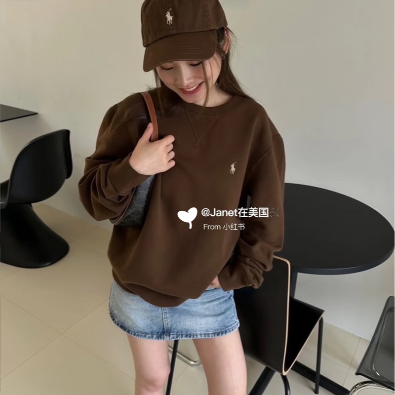 女生可穿polo Ralph Lauren全新咖啡色連帽100%純棉上衣男款xs-6