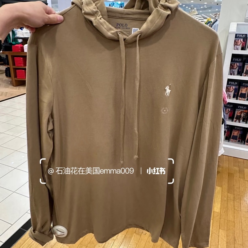 女生可穿polo Ralph Lauren全新咖啡色連帽100%純棉上衣男款xs-7