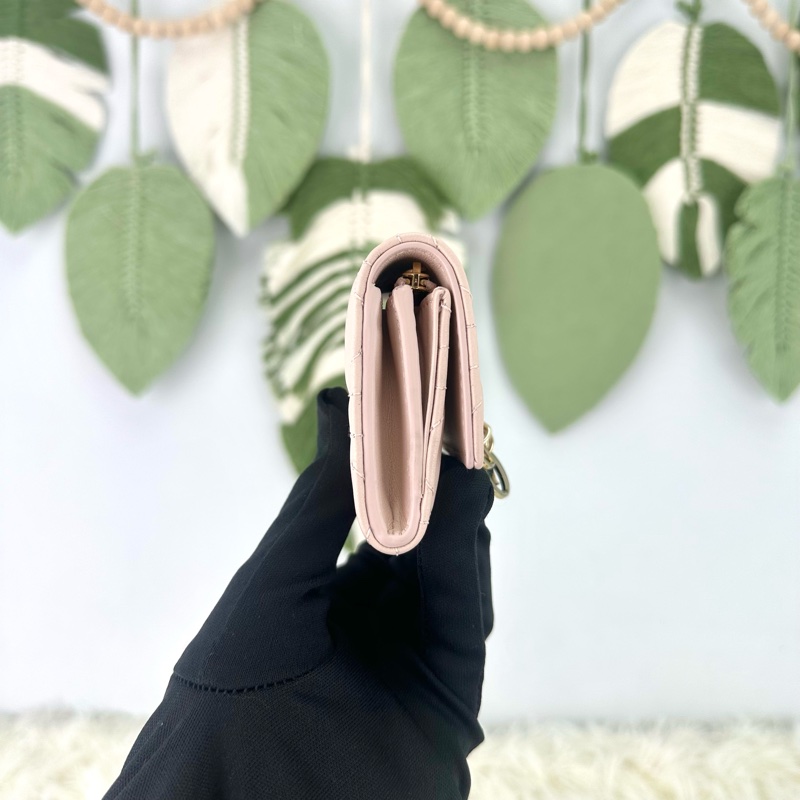 閑置品🌟DIOR Glycine 粉色羊皮金扣 卡片包 2025年全套有盒-2