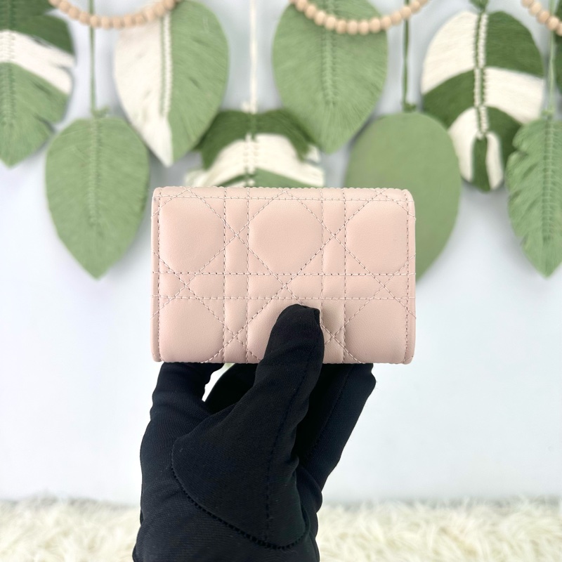 閑置品🌟DIOR Glycine 粉色羊皮金扣 卡片包 2025年全套有盒-3