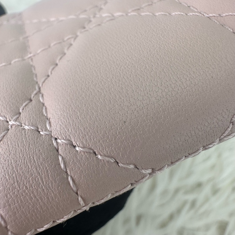 閑置品🌟DIOR Glycine 粉色羊皮金扣 卡片包 2025年全套有盒-7