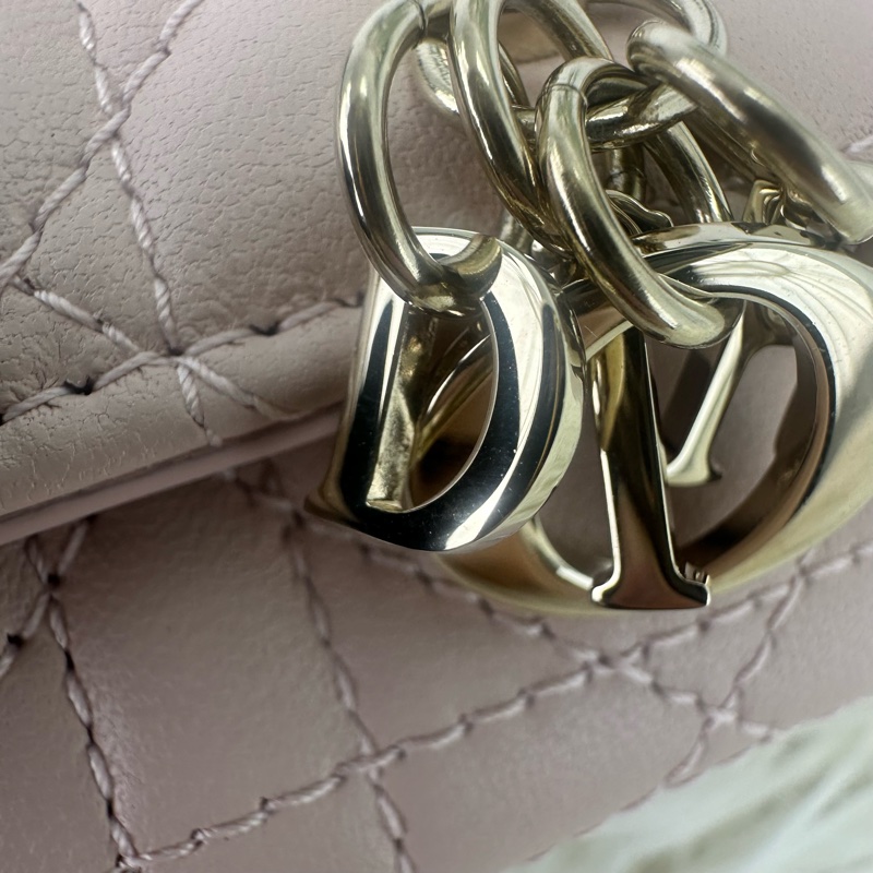 閑置品🌟DIOR Glycine 粉色羊皮金扣 卡片包 2025年全套有盒-15