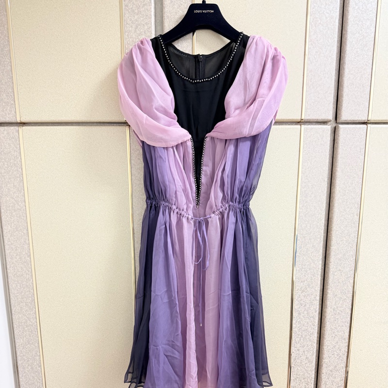 全新黃淑琦正品紫色拼接腰抽繩洋裝 S號-0