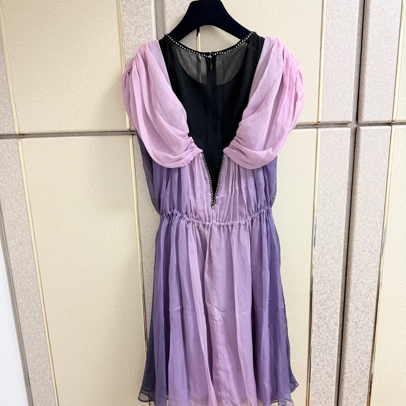 全新黃淑琦正品紫色拼接腰抽繩洋裝 S號-1