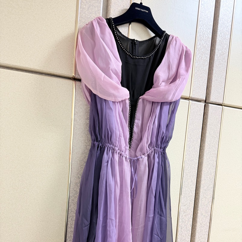 全新黃淑琦正品紫色拼接腰抽繩洋裝 S號-2