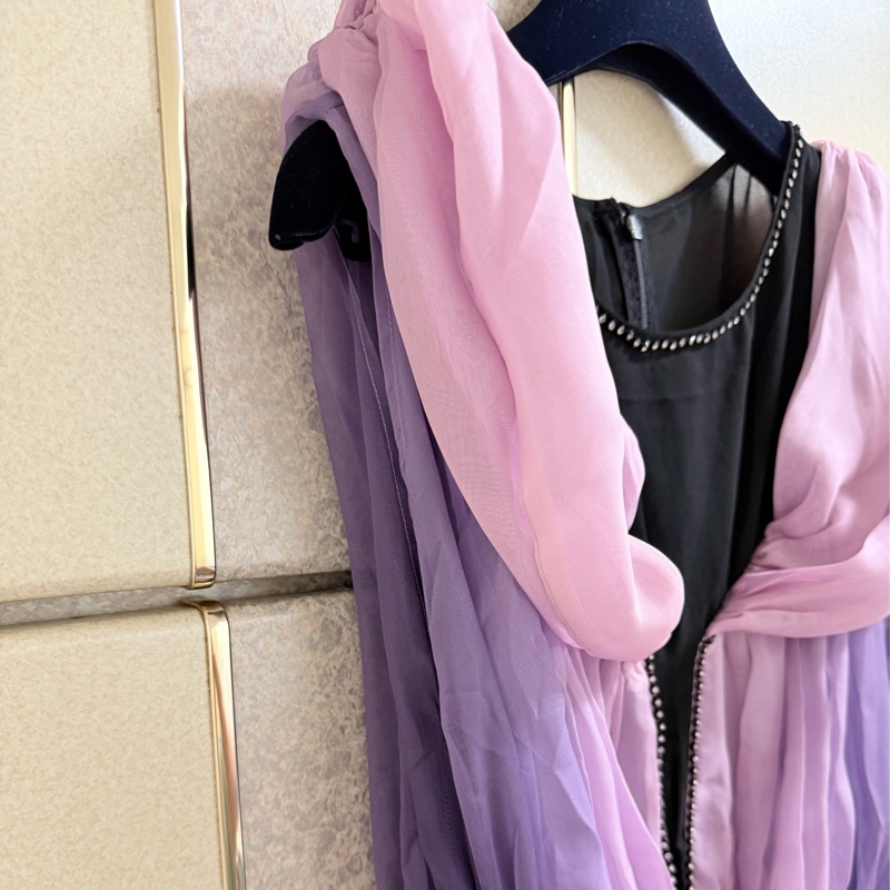 全新黃淑琦正品紫色拼接腰抽繩洋裝 S號-3