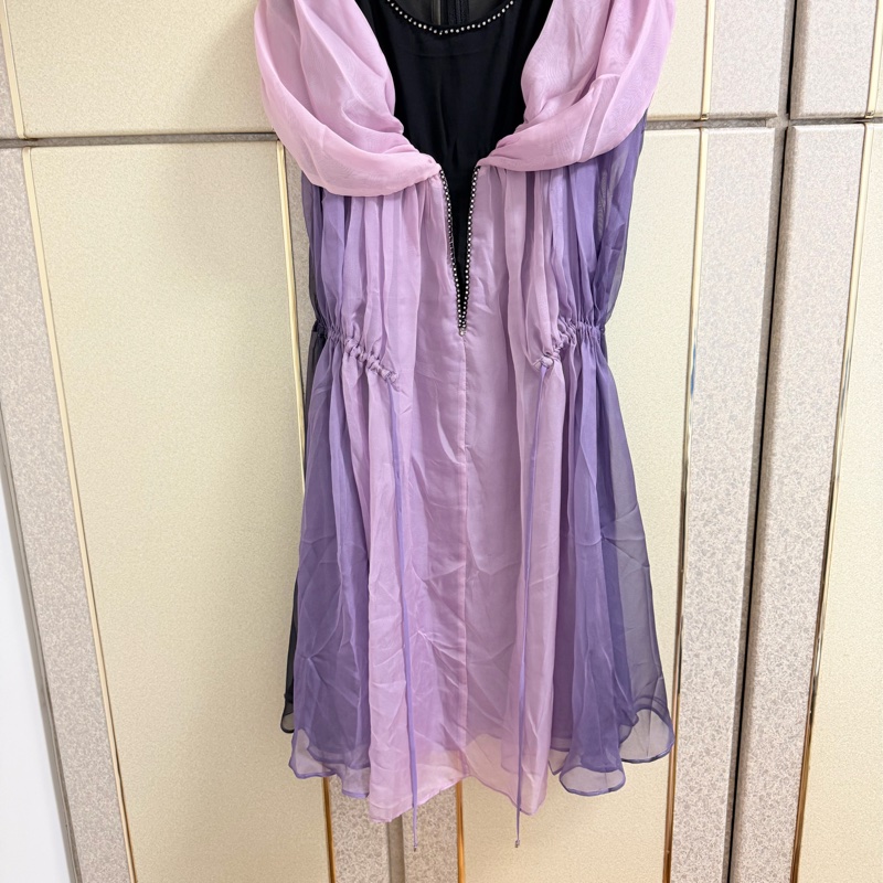 全新黃淑琦正品紫色拼接腰抽繩洋裝 S號-4