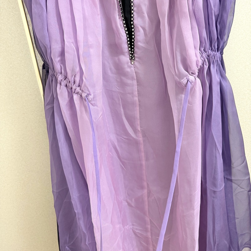 全新黃淑琦正品紫色拼接腰抽繩洋裝 S號-5