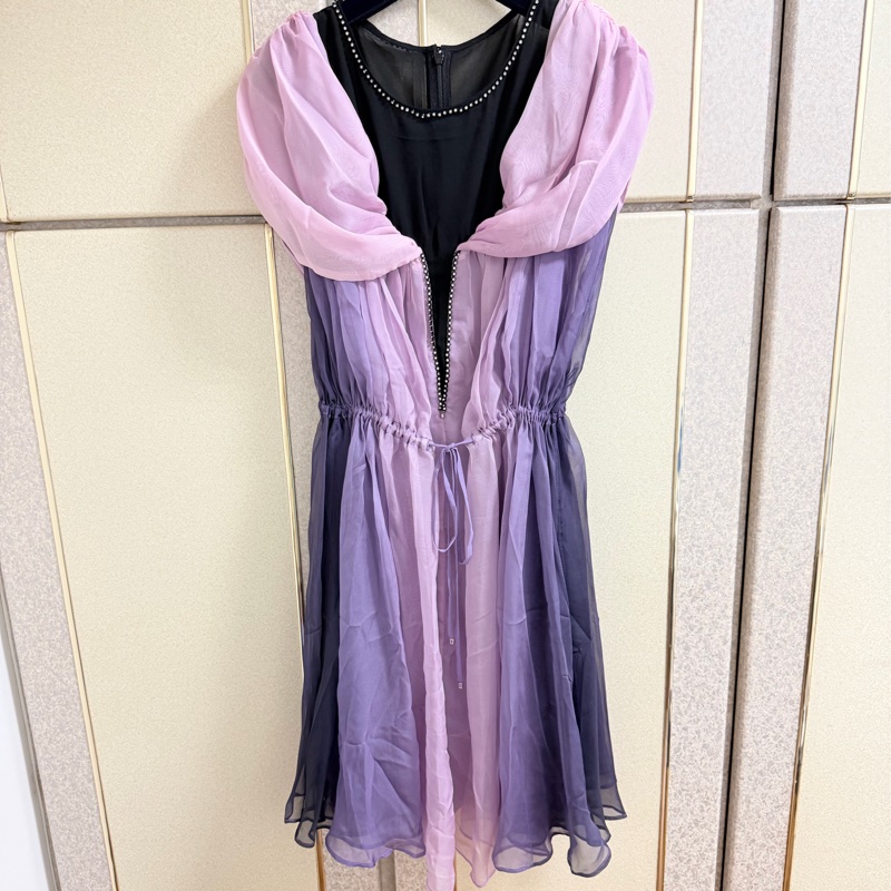 全新黃淑琦正品紫色拼接腰抽繩洋裝 S號-9