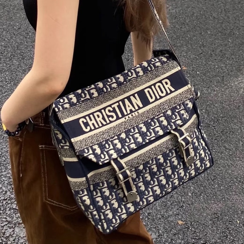 狠狠愛上😍Dior藍色老花中號Diorcamp學院包郵差包單肩斜挎包-0