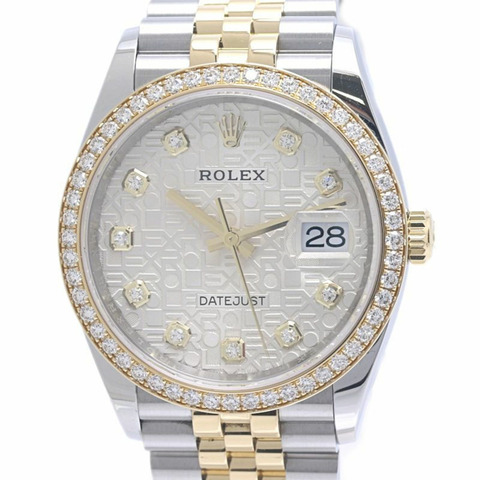 Rolex Datejust 36，10 鑽錶圈，126283RBR，銀色錒刻電腦錶，男士，18K 黃金和不鏽鋼錶殼，40240