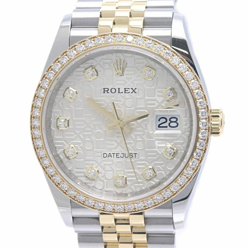 Rolex Datejust 36,10 鑽錶圈,126283RBR,銀色錒刻電腦錶,男士,18K 黃金和不鏽鋼錶殼,40240-0