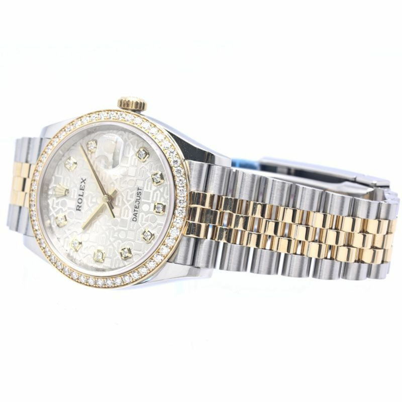 Rolex Datejust 36,10 鑽錶圈,126283RBR,銀色錒刻電腦錶,男士,18K 黃金和不鏽鋼錶殼,40240-2