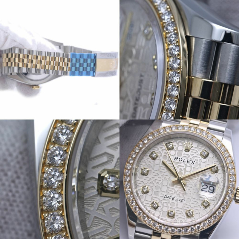 Rolex Datejust 36,10 鑽錶圈,126283RBR,銀色錒刻電腦錶,男士,18K 黃金和不鏽鋼錶殼,40240-7