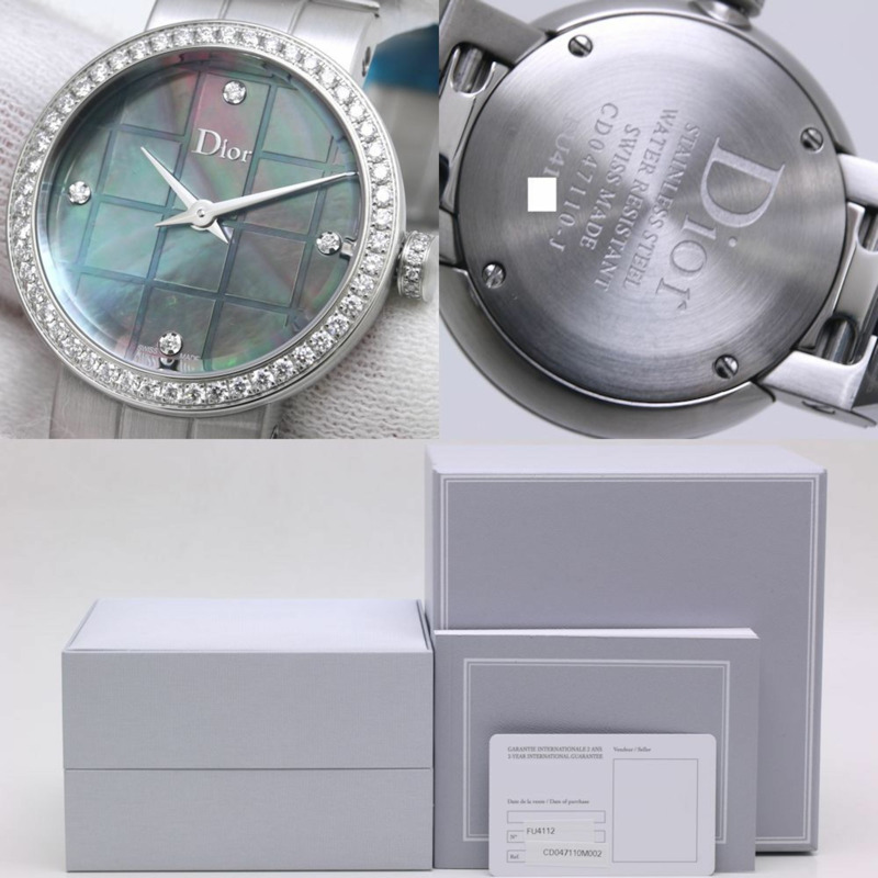 Christian Dior La D de CD047110M002 女士腕錶,鑲嵌4顆鑽石,錶圈亦鑲鑽,不鏽鋼材質,貨號39934-7