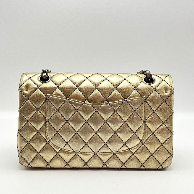 CHANEL 限量香檳金色銀扣 cf中號肩背斜背鏈條包25*16*6.5 全新閒置配件盒子塵袋保卡吊牌-2