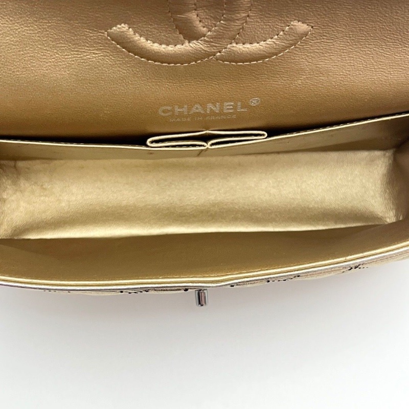 CHANEL 限量香檳金色銀扣 cf中號肩背斜背鏈條包25*16*6.5 全新閒置配件盒子塵袋保卡吊牌-4