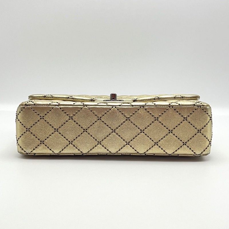 CHANEL 限量香檳金色銀扣 cf中號肩背斜背鏈條包25*16*6.5 全新閒置配件盒子塵袋保卡吊牌-6