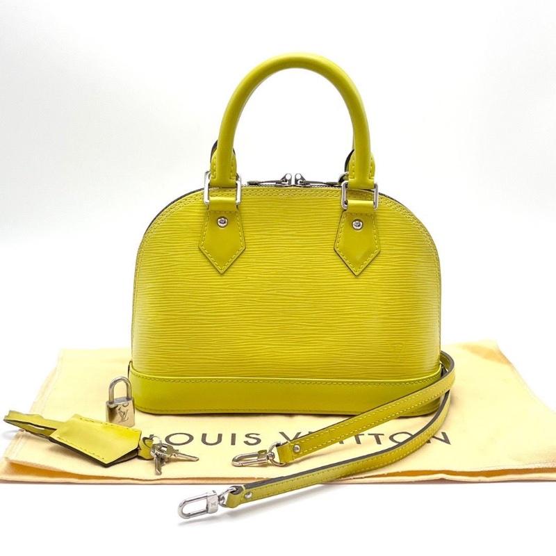 LV 黃色銀扣水波紋 貝殼Alma BB手提肩背斜背包24*17.5*11 98新配件塵袋 鎖鑰匙-1