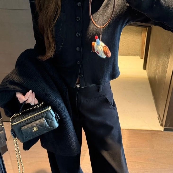 CHANEL 黑金手柄 化妝盒子手提肩背斜背包16*10*8 98新配件購證塵袋-0