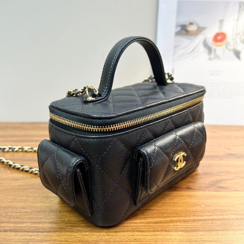 CHANEL 黑金手柄 化妝盒子手提肩背斜背包16*10*8 98新配件購證塵袋-2