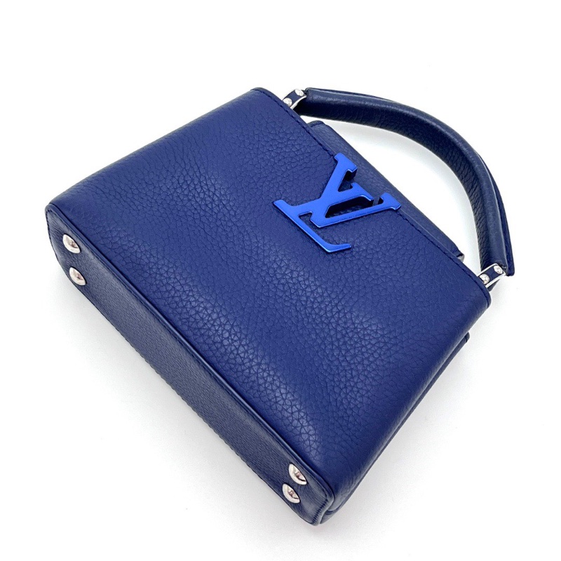 LV藍色銀扣 Capucines mini 手提肩背斜背包20*13*7.5 98新配件盒子塵袋-3