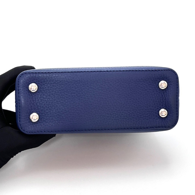 LV藍色銀扣 Capucines mini 手提肩背斜背包20*13*7.5 98新配件盒子塵袋-4