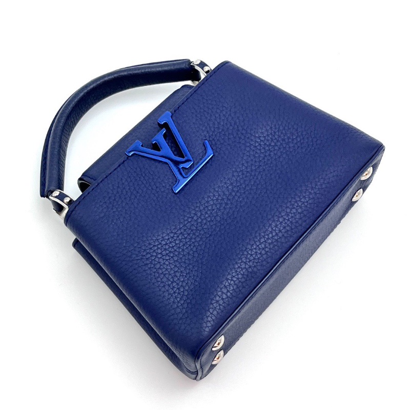 LV藍色銀扣 Capucines mini 手提肩背斜背包20*13*7.5 98新配件盒子塵袋-5