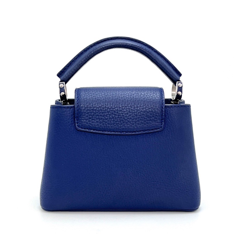 LV藍色銀扣 Capucines mini 手提肩背斜背包20*13*7.5 98新配件盒子塵袋-6