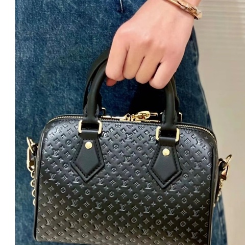 LV黑壓紋小花 speedy20手提肩背包芯片款20.5*13*11.5 98新配件塵袋鎖鑰匙吊牌