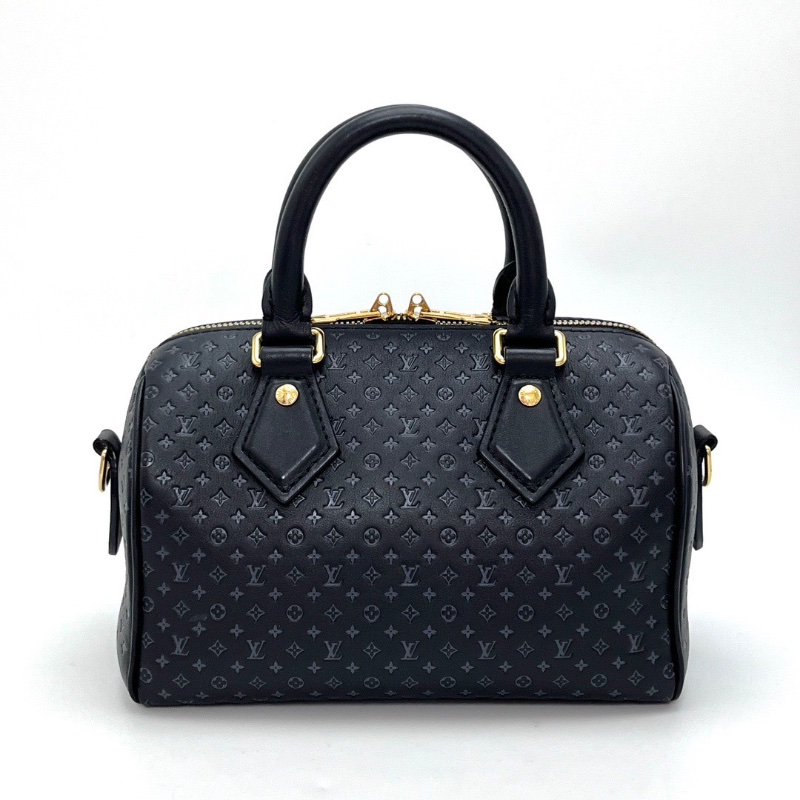 LV黑壓紋小花 speedy20手提肩背包芯片款20.5*13*11.5 98新配件塵袋鎖鑰匙吊牌-6