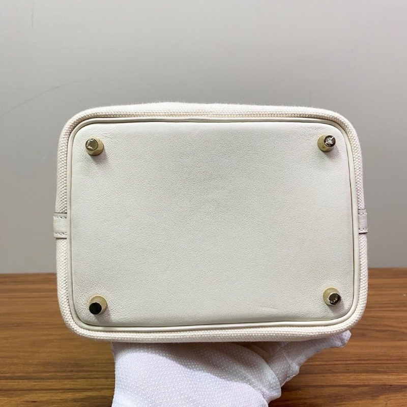 HERMES 奶油白帆布拼皮cargo18菜籃子手提包18*18*13 98新配件塵袋鎖鑰匙-2