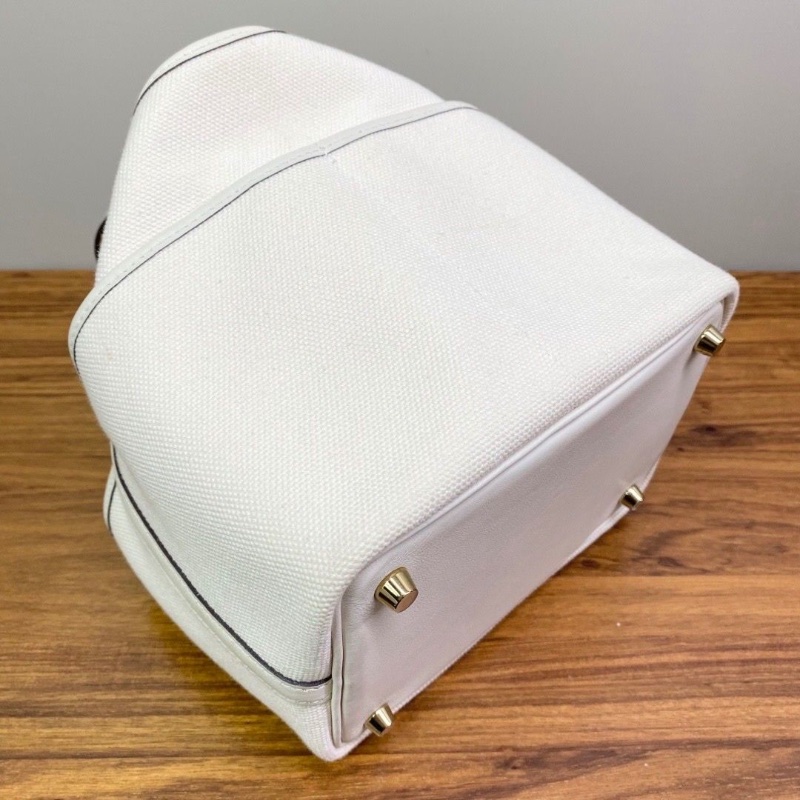 HERMES 奶油白帆布拼皮cargo18菜籃子手提包18*18*13 98新配件塵袋鎖鑰匙-4