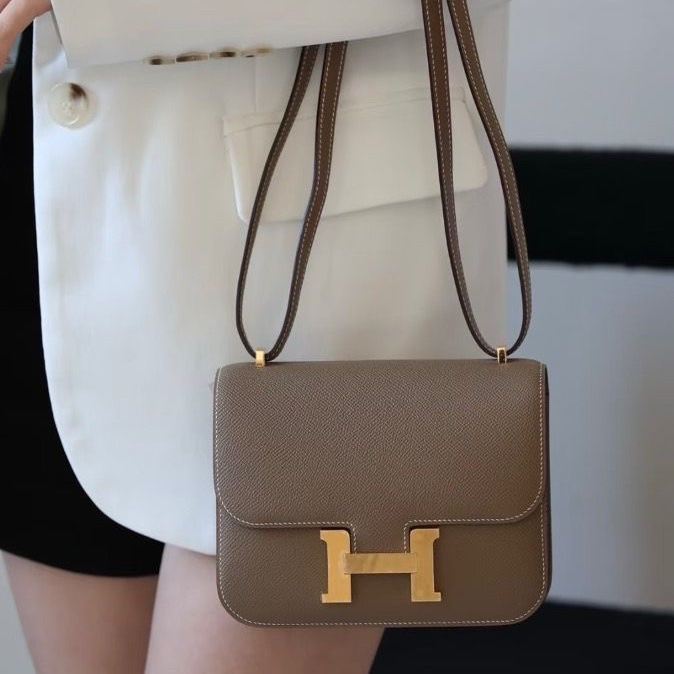 HERMES 大象灰金扣山羊皮 康康19肩背斜背包19*15*4 全新閒置配件盒子塵袋購證吊牌 鏡子-0