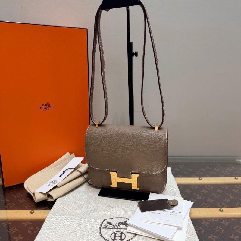 HERMES 大象灰金扣山羊皮 康康19肩背斜背包19*15*4 全新閒置配件盒子塵袋購證吊牌 鏡子-1