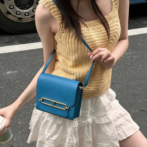 HERMES坦桑尼亞藍金扣豬鼻子19肩背斜背包 18*16*5 98新配件塵袋