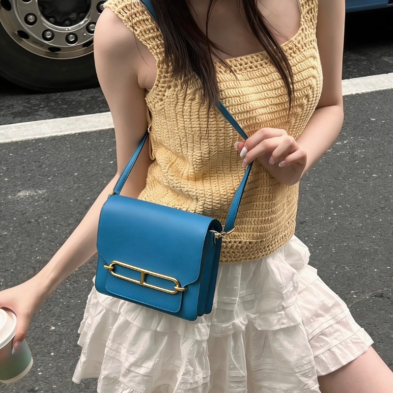 HERMES坦桑尼亞藍金扣豬鼻子19肩背斜背包 18*16*5 98新配件塵袋-0