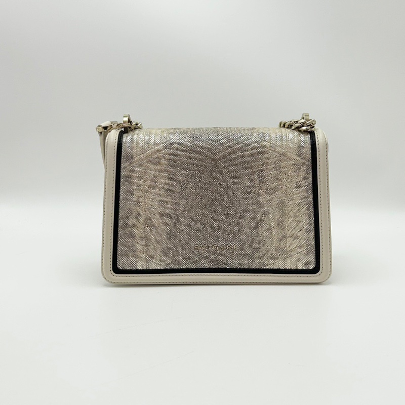 BVLGARI SerpentiDiamondBlast  黑白拼色蛇頭肩背斜背包24*16*6 98新配件塵袋鏡子-6