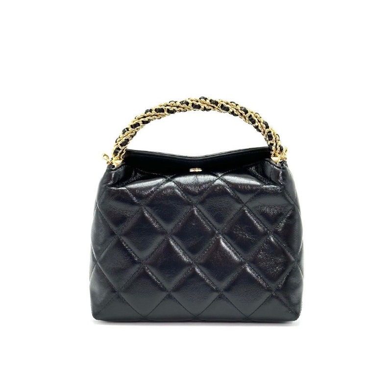 CHANEL 24b黑金麻花手柄hobo手提肩背斜背飯盒包 18.5*14*7 99新配件塵袋-4