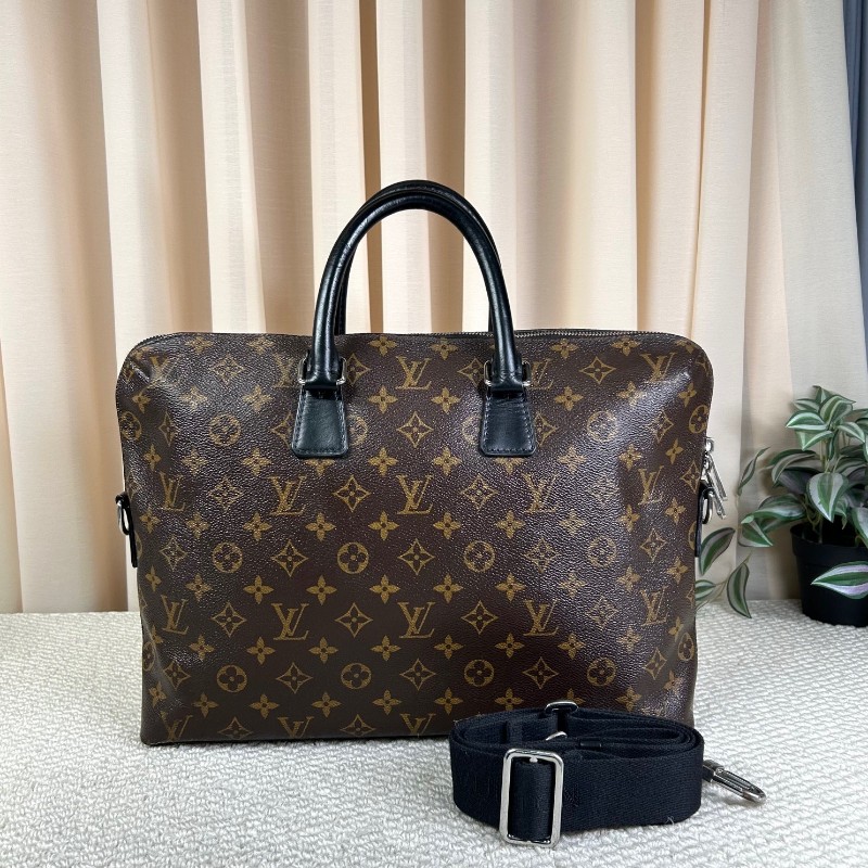 LV路易威登老花公文包 經典Monogram配色 黑色手柄 有肩帶-0