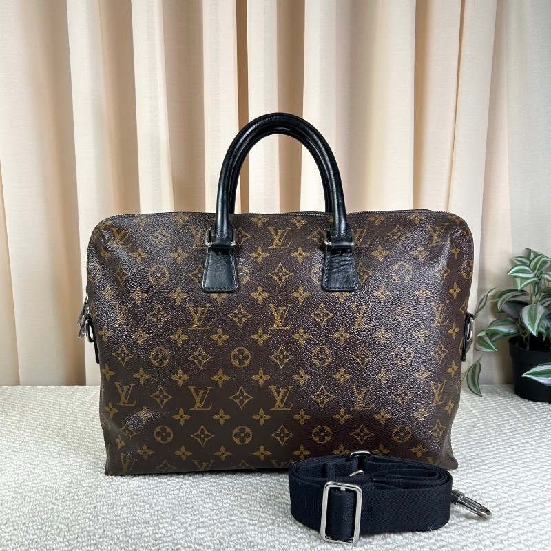 LV路易威登老花公文包 經典Monogram配色 黑色手柄 有肩帶-1