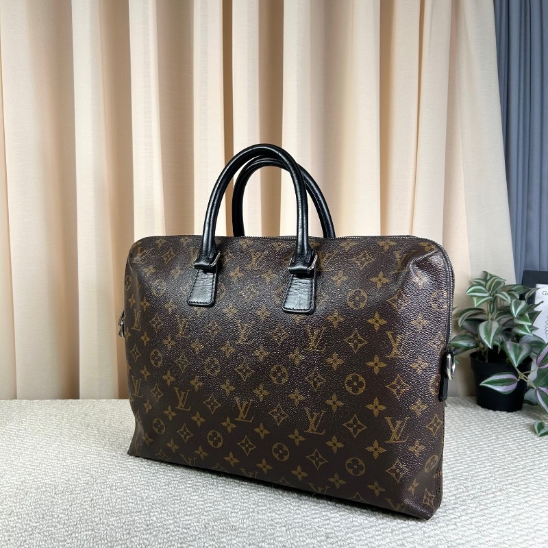 LV路易威登老花公文包 經典Monogram配色 黑色手柄 有肩帶-2